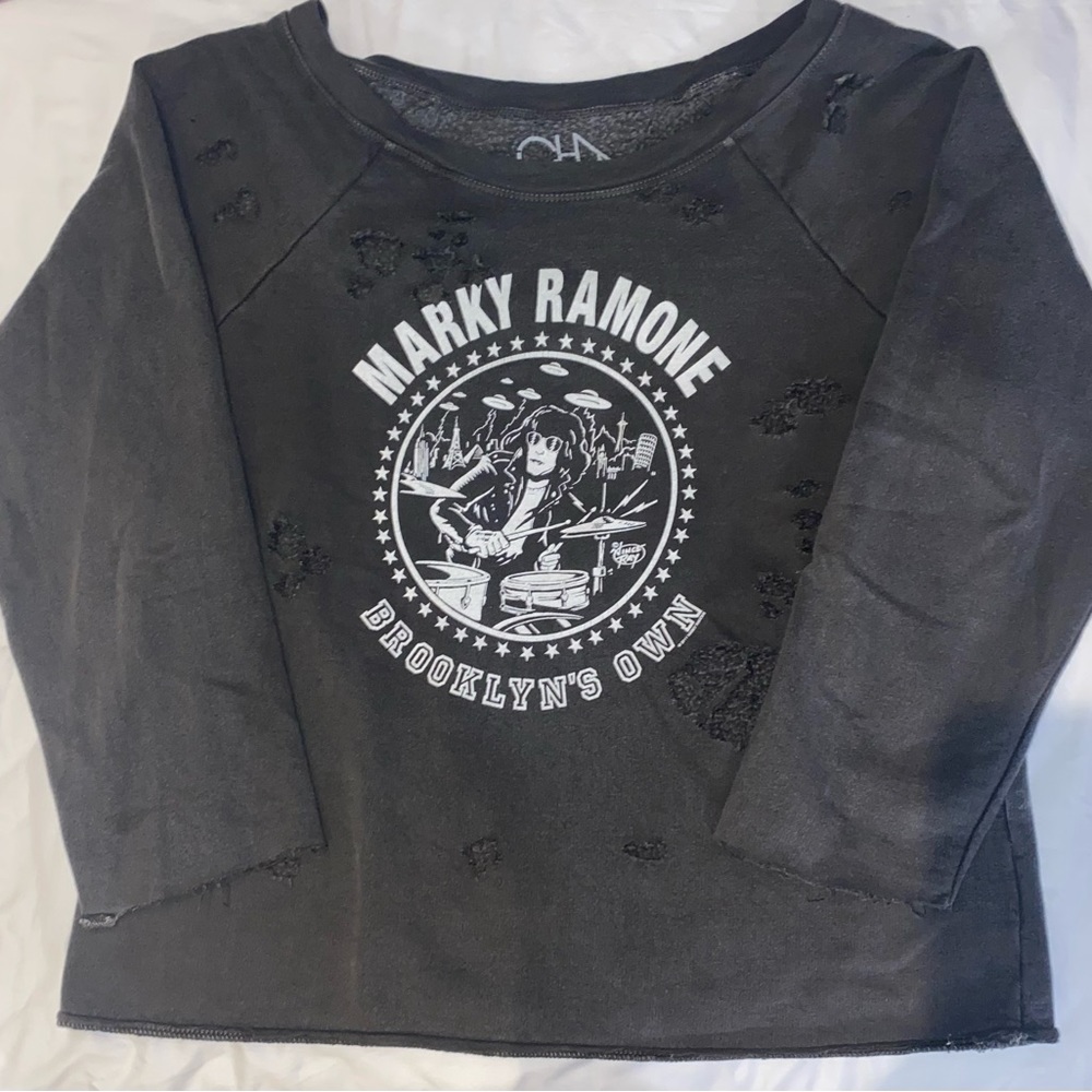 CHASER Marky Ramone Distressed Deconstructed Sweatshirt Sz L